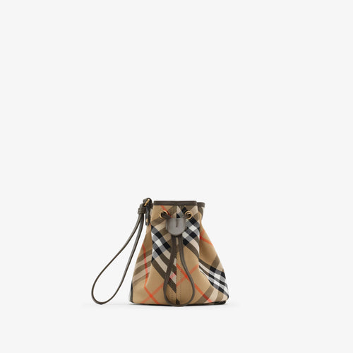 BURBERRY Check Drawstring Pouch | 博柏利 手袋 (Sand)