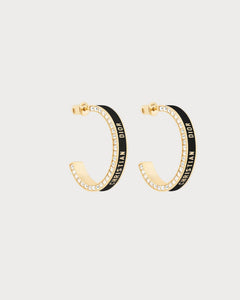 CHRISTIAN DIOR Large Dior Night Code Hoop Earrings Gold-Finish Metal, White Crystals | Dior Earrings (Multicolor)
