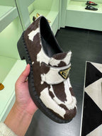 PRADA Cow Print Calf Hair Loafers(Black/White)