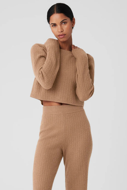 ALO YOGA Cashmere Plush Waffle Cropped Long Sleeve | 羊絨絨毛格紋短版長袖上衣 (多色) - LondonKelly 英國名牌代購