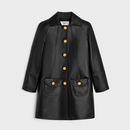CELINE Coat with Claudine Collar in Soft Lambskin | 賽琳 柔軟小羊皮克勞汀領大衣(黑色)