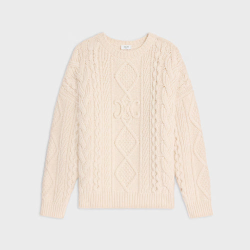 CELINE Crew Neck Sweater in Aran Cashmere and Wool | 賽琳 阿蘭花紋羊絨羊毛圓領毛衣(米白色)