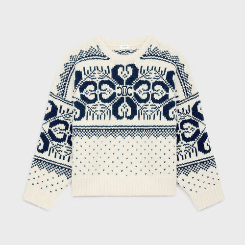 CELINE Crew Neck Sweater In Fair Isle Wool and Cashmere | 賽琳 費爾島羊毛與羊絨圓領毛衣(米白色/海軍藍)