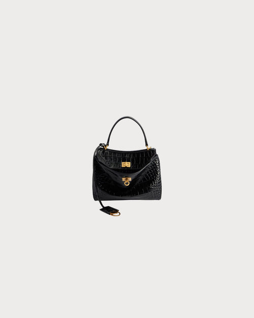 BALENCIAGA (W) Rodeo Handbag Crocodile Embossed (Black/Mini)