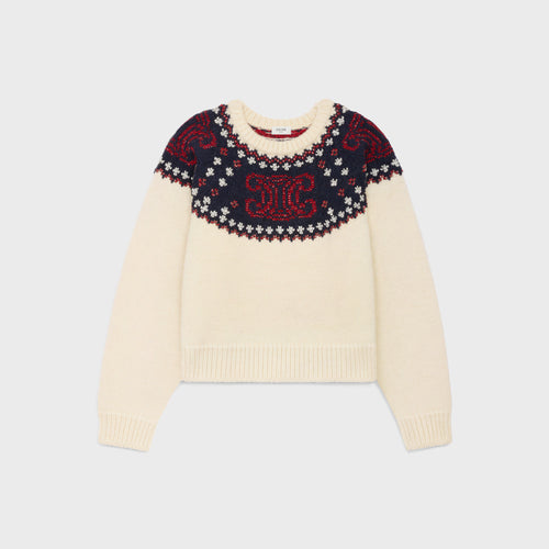 CELINE Embroidered crew Neck Sweater in Fair isle Wool | 賽琳 費爾島羊毛刺繡圓領毛衣(米白色/海軍藍/紅色)