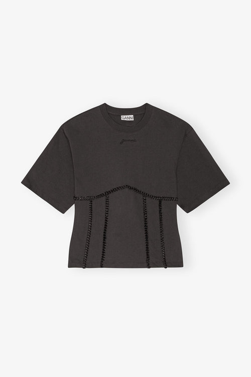 GANNI Black Cotton Tie Back T-shirt | 短袖上衣 (黑色) - LondonKelly 英國名牌代購