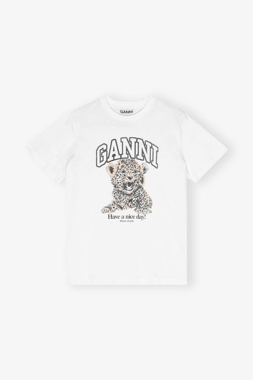 GANNI White Basic Jersey Leopard Relaxed T-shirt | 短袖豹上衣 (白色) - LondonKelly 英國名牌代購