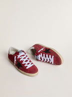 GOLDEN GOOSE Women’s Super - Star in red suede with glitter star and white heel tab | 黃金鵝 女款 Super - Star 紅色麂皮款,搭配亮片星星與白色後跟標籤(紅色) - LondonKelly 英國名牌代購