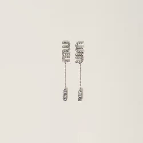 MIU MIU Pendant Earrings with Crystals | 繆繆 水晶吊嘴耳環 (銀色) - LondonKelly 英國名牌代購