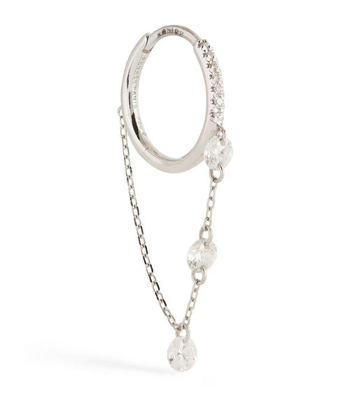 PERSEE White Gold and Diamond Drop Huggie Single Earring | 白金鑽石垂墜單扣耳環 (白金款) - LondonKelly 英國名牌代購