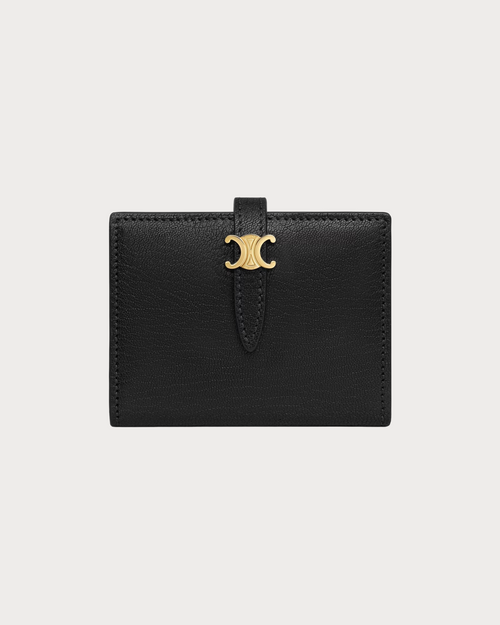 CELINE Triomphe Pontet Bi-Fold Card Holder Goatskin(Black)