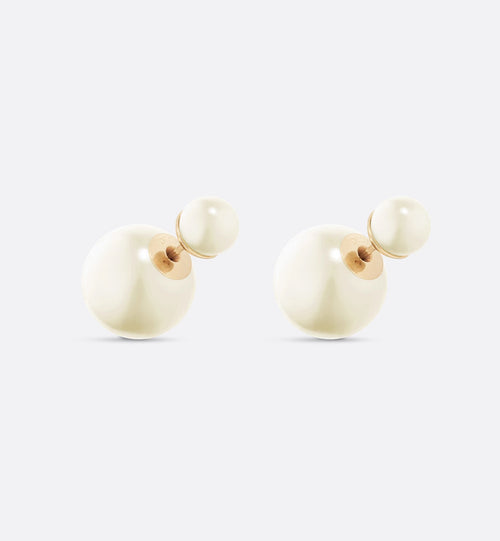 CHRISTIAN DIOR Dior Tribales Earrings Gold-Finish Metal and White Resin Pearls | Dior Pearl Earrings (Gold) 