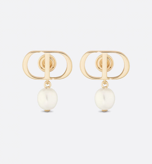 CHRISTIAN DIOR Petit CD Earrings Gold-Finish Metal and White Resin Pearls | Dior Earrings (Gold) 