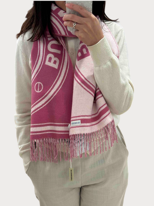 BURBERRY Roundel Wool Jacquard Scarf(Raspberry)