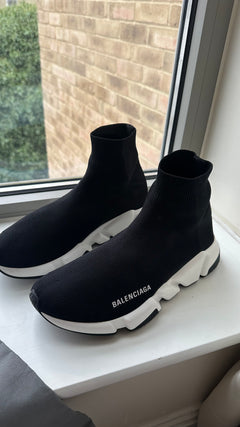 BALENCIAGA Men's Speed ​​Recycled Knit Trainers Black | Balenciaga Men's Sneakers (Black) 
