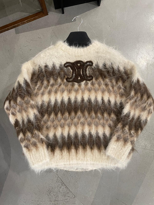 CELINE Crew Neck Sweater in Fair Isle Mohair | 賽琳 棕色費爾島羊駝毛圓領毛衣 - LondonKelly 英國名牌代購