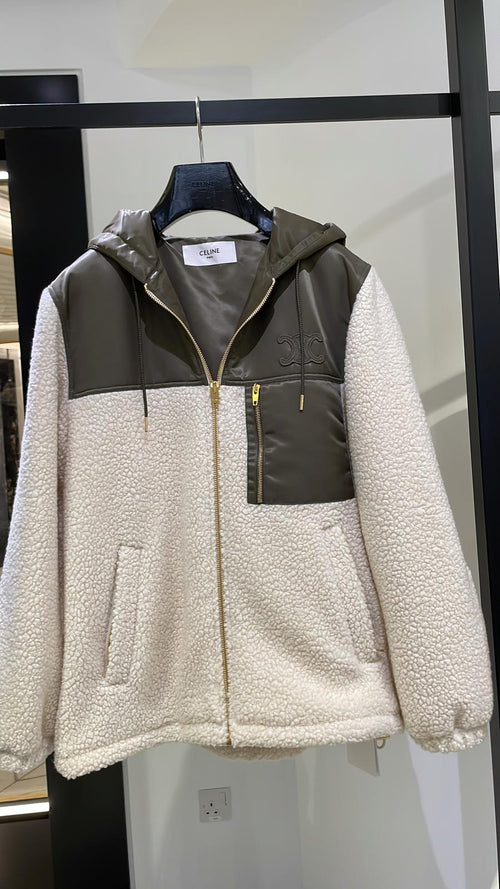 CELINE Fleece Jacket in Fur - Effect Cashmere | 賽琳 毛絨感羊絨外套（米灰色/卡其色） - LondonKelly 英國名牌代購