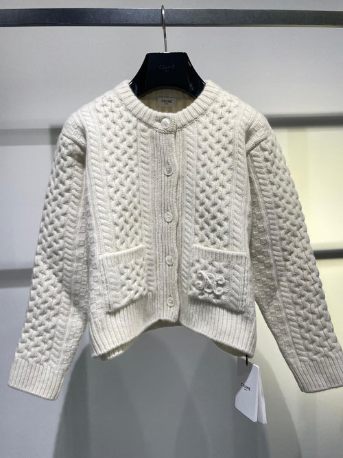 CELINE Triomphe Cardigan in Aran Wool | 賽琳 冷外套 (米白色) - LondonKelly 英國名牌代購
