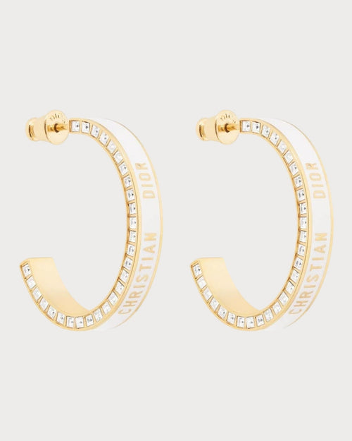CHRISTIAN DIOR Large Dior Night Code Hoop Earrings Gold - Finish Metal, White Crystals | 迪奧 耳環 (多色) - LONDONKELLY 英國名牌代購