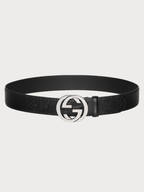 GUCCI Men's Belt with Interlocking G Buckle Signature Leather(Black) - LONDONKELLY 英國名牌代購