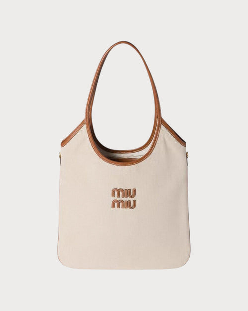 MIU MIU Ivy Canvas and Leather Tote Bag | 繆繆 手袋 (米色) - LONDONKELLY 英國名牌代購