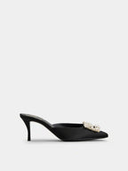 ROGER VIVIERE Efflorescence Mules in Satin | RV 緞面穆勒鞋 (黑色) - LondonKelly 英國名牌代購